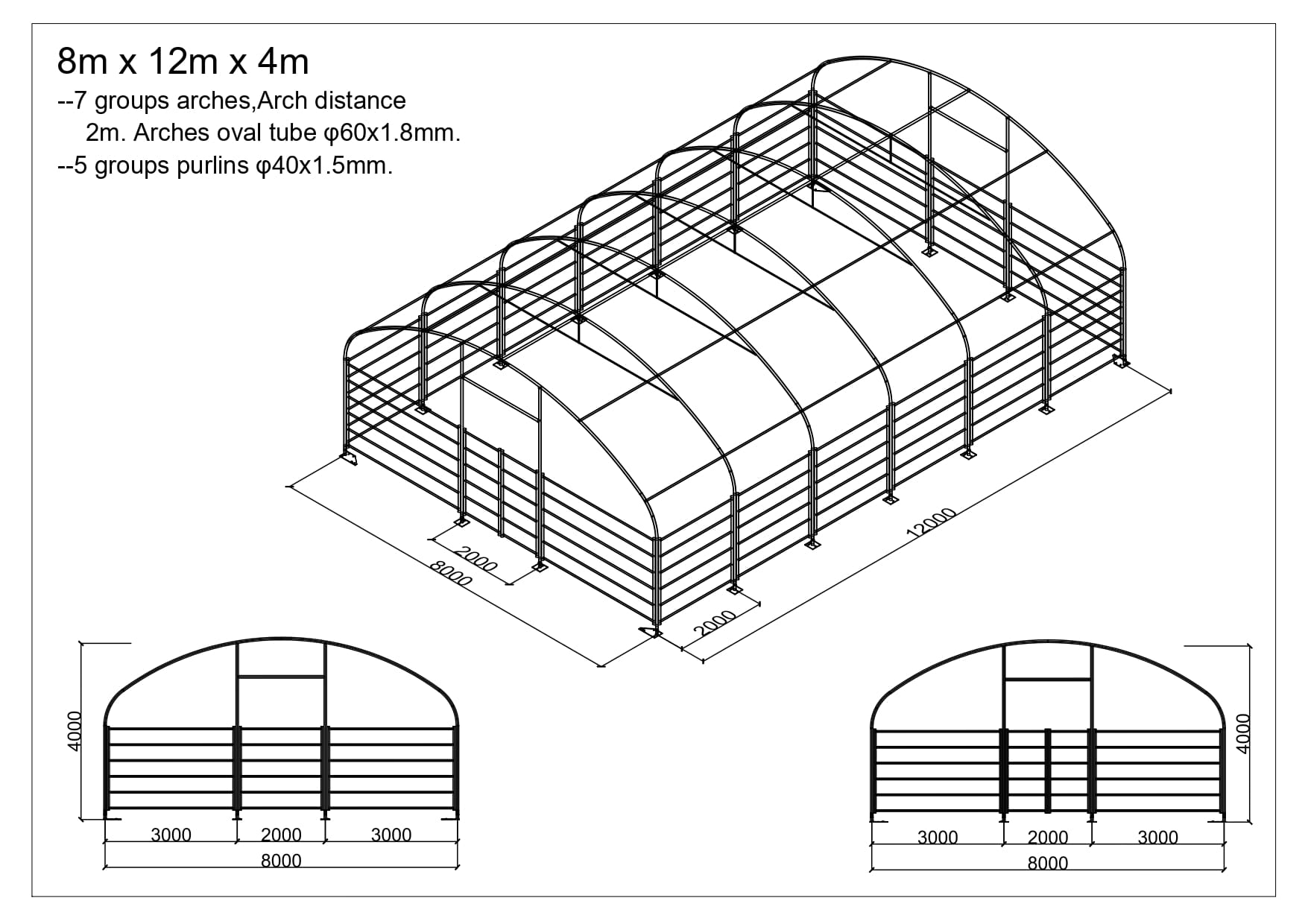Prístrešok pre zvieratá 8m x 12m x 4m – Obrázok 5