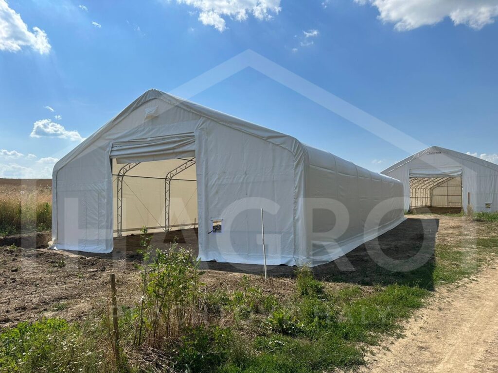 Realizácia sedlovej plachtovej haly Hagro širokej 10 m