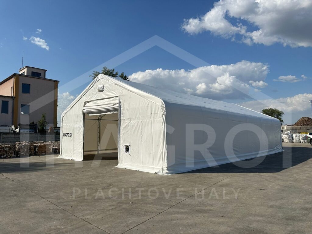 Realizácia sedlovej plachtovej haly Hagro širokej 10 m