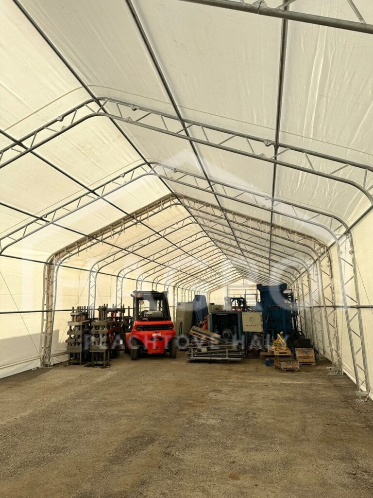 Realizácia sedlovej plachtovej haly Hagro širokej 9 m