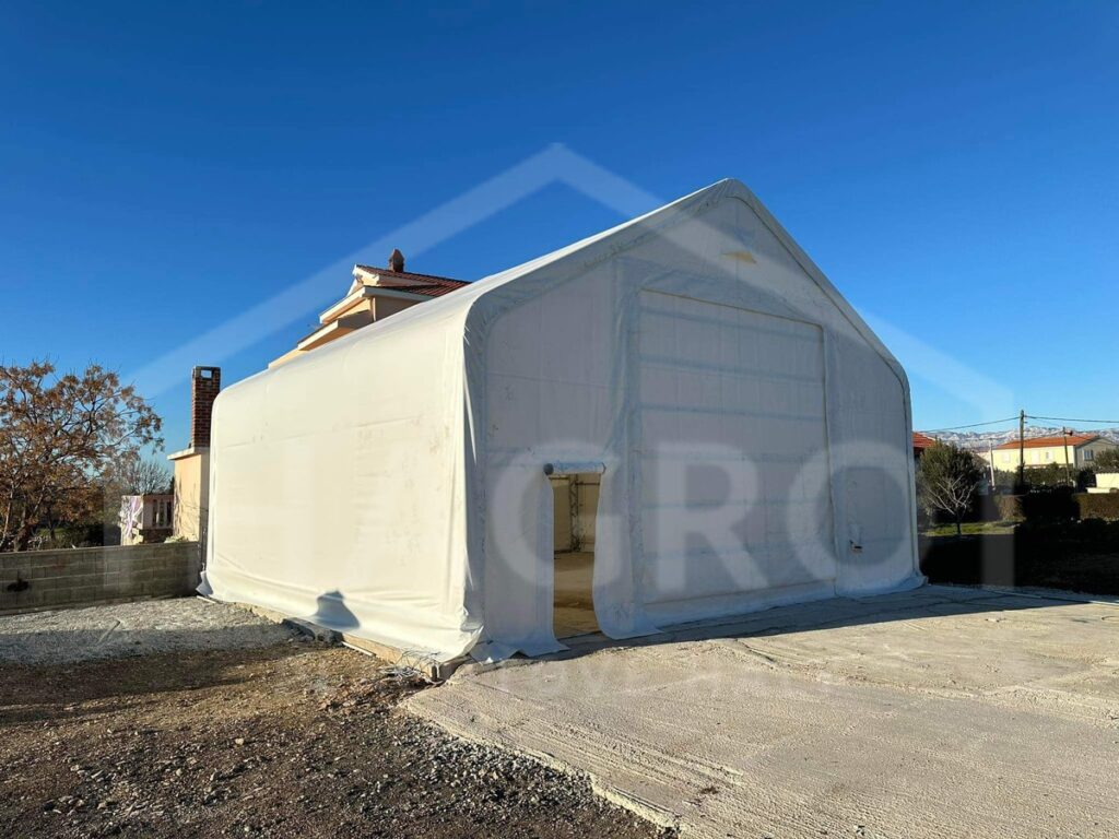 Realizácia sedlovej plachtovej haly Hagro širokej 9 m