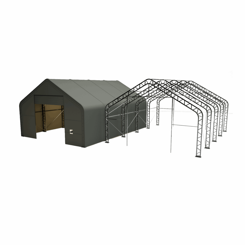 Vizualizácia stanovej sedlovej haly Hagro 9×12 m, bočný pohľad