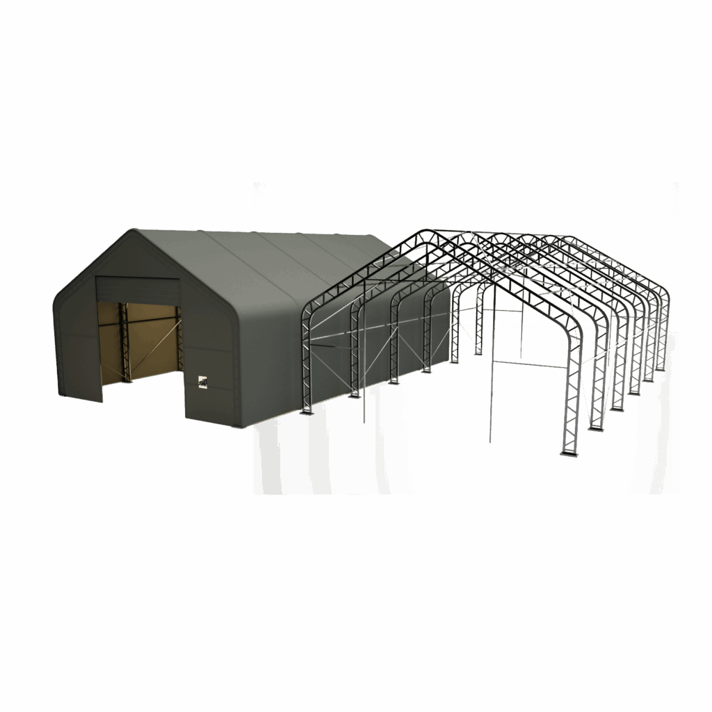 Vizualizácia stanovej sedlovej haly Hagro 9×15 m, bočný pohľad