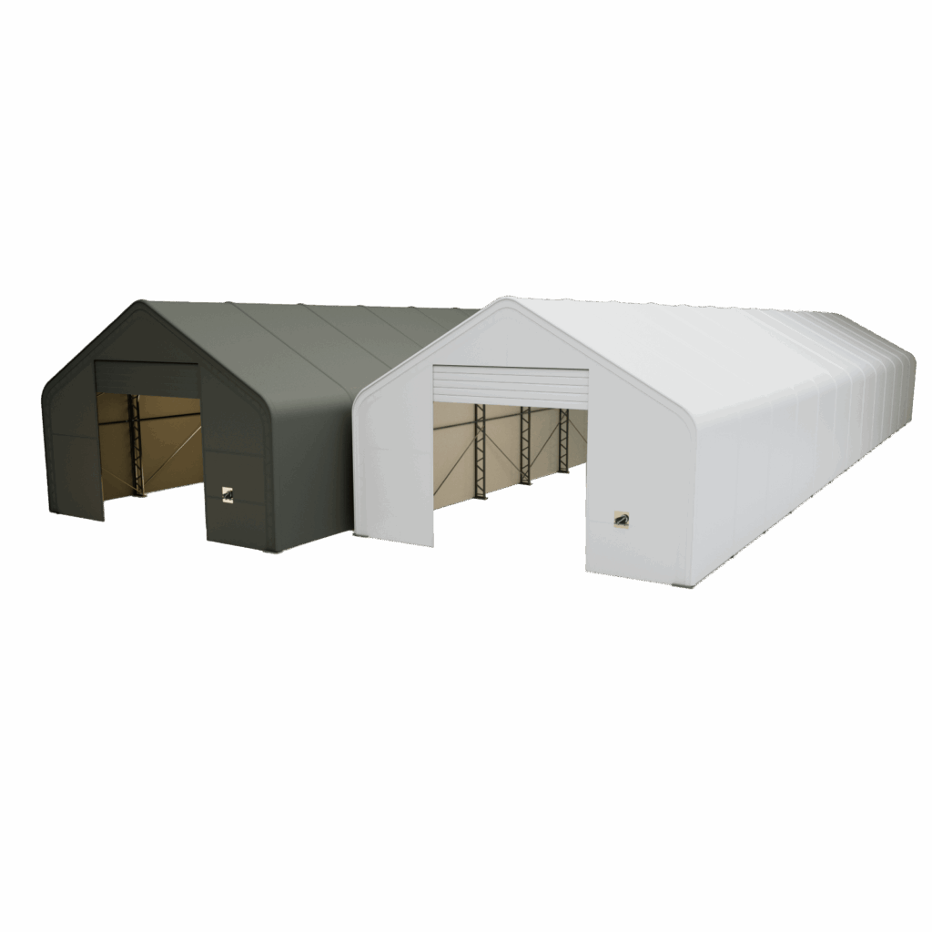 Vizualizácia stanovej sedlovej haly Hagro 9×39 m, čelný pohľad