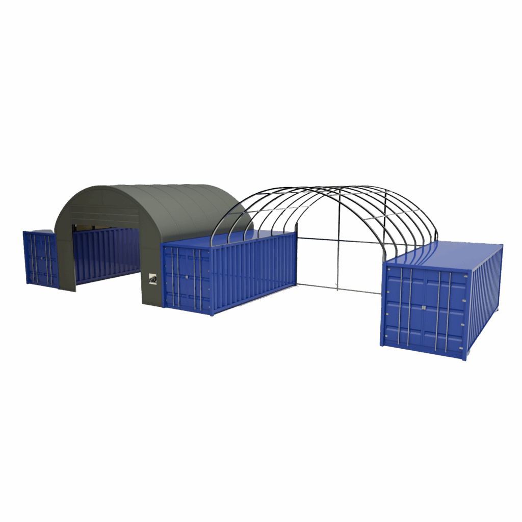 Vizualizácia prístrešku pre lodné kontajnery Hagro 6×6 m, bočný pohľad