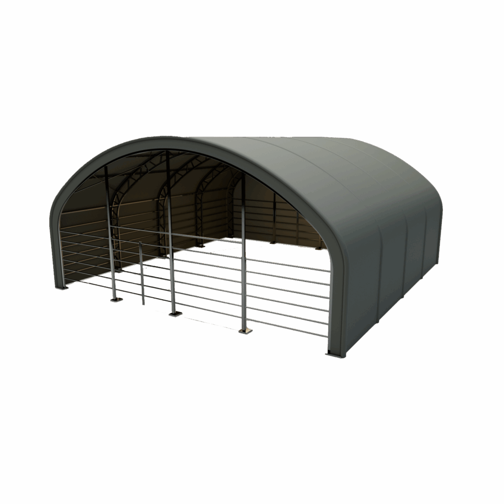 Vizualizácia prístrešku pre zvieratá a seno Hagro 10×10 m, čelný pohľad