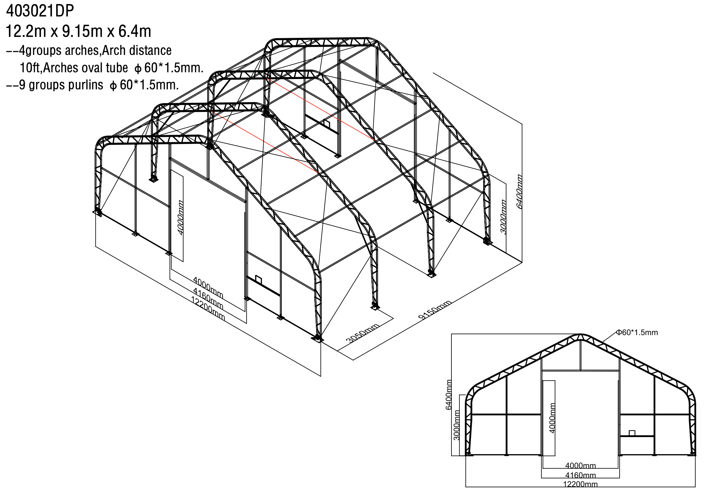 Sedlová hala 12,2m x 9,15m x 6,4m – Obrázok 20