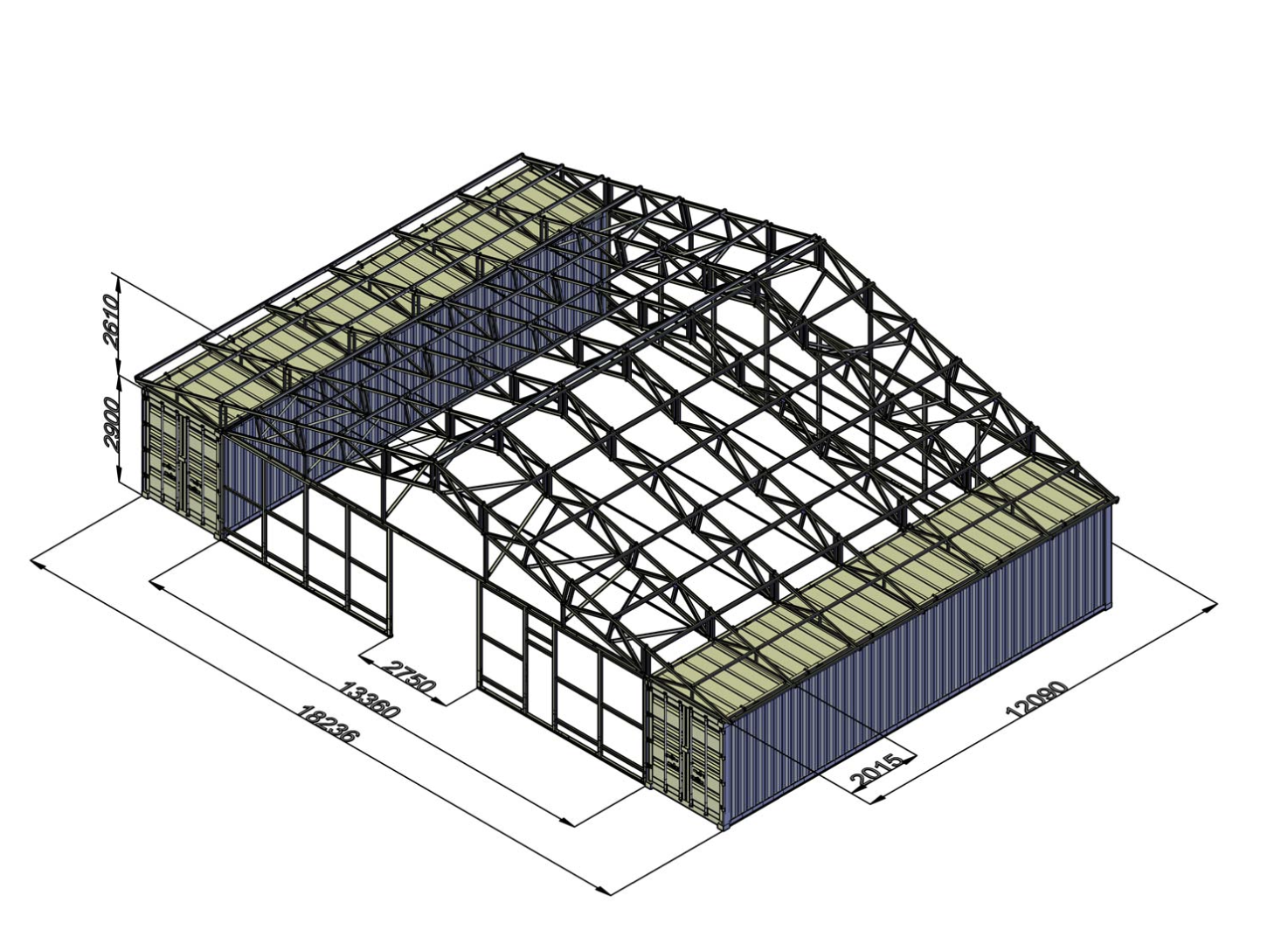 Plechový prístrešok 18,3m x 12,1m x 2,75m – Obrázok 8